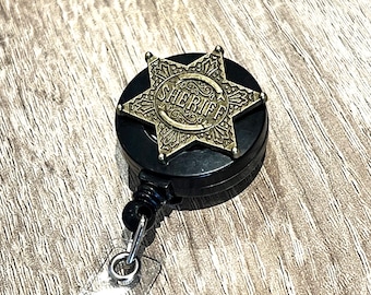Sheriff - Retractable Badge holder, keyring lanyard badge reels, extendable belt clip, ID card