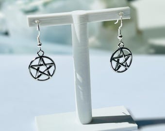 Sterling Silver Pentacle Earrings: Tibetan Silver Charms