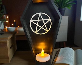 Coffin LED candle holder including LED tealight  - witch / gothic / goth / spooky