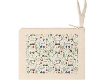 Golf Carts and Floral Accessory Zipper Pouch, Zippered Coin Purse, Small Makeup Bag, Travel Organizer, Cute Pencil Case, Gift for Golfers