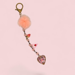Handbag Charm for Designer Bag | Purse Charm Handmade Coquette Bag Charm with Vintage Guilloche, Strawberry Charm Gift 4 TikTok Trend Lover