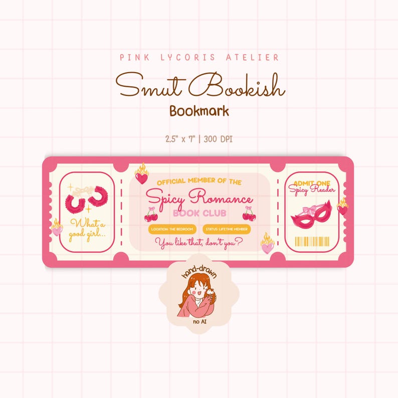 Spicy Romance Book Club Ticket Bookmark, Smut Bookish Bookmark, Spicy Bookmark, Booktok Printable, Bookish Bookmark, Digital Bookmark PNG