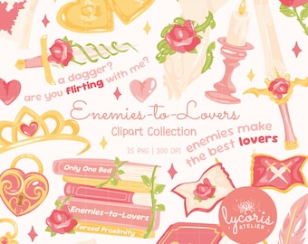 Enemies to Lovers Romantasy Bookish Clipart, Fantasy Romance Book PNG, Booktok Romantasy Aesthetic, Book Lover Clipart, Cozy Fantasy Reading