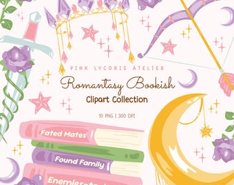 Romantasy Bookish Clipart, Fantasy Romance Book PNG, Booktok Romantasy Aesthetic, Book Lover Clipart, Cozy Fantasy Reading