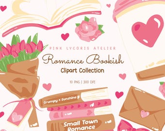 Romance Book Lover Clipart, Bookish Clipart, Booktok Clipart, Romance Reader PNG, Book Lover Valentine, Book Aesthetic PNG, Booktok Babe