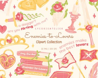 Enemies to Lovers Romantasy Bookish Clipart, Fantasy Romance Book PNG, Booktok Romantasy Aesthetic, Book Lover Clipart, Cozy Fantasy Reading