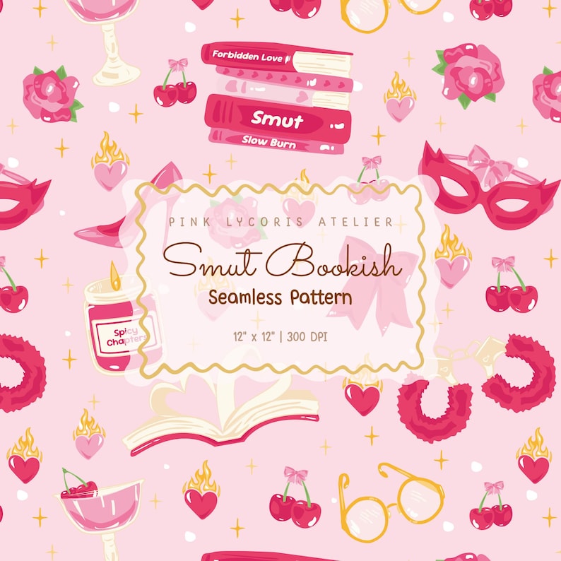 Smut Bookish Lover Pattern, Spicy Bookish Seamless Pattern, Booktok Smut Pattern, Romance Aesthetic Digital Paper, Smut Reader Background
