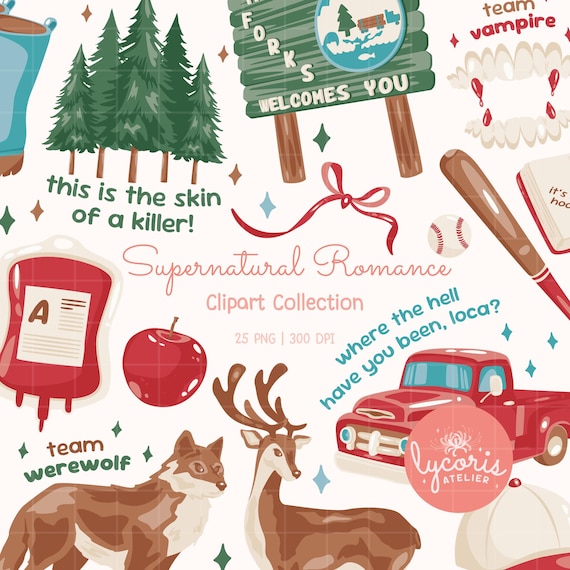 Supernatural Romance Clipart PNG, Vampire Romance & Werewolf Bookish Bundle, Paranormal Romance Graphics, BookTok Reader Aesthetic