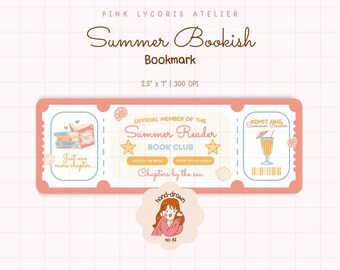 Summer Reader Book Club Ticket Bookmark, Summer Bookish, Beach Reading, Coastal Seashell Books, Pastel Reader Gift, Booktok Gift PNG