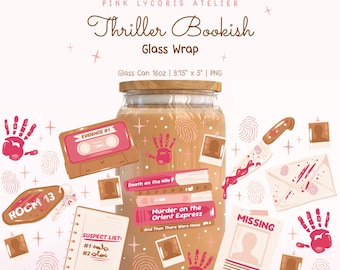 Thriller Bookish Glass Wrap PNG, Pink True Crime Aesthetic Cup Wrap, Mystery Reader Tumbler Design, Detective Book Gift, 16oz Libbey Wrap