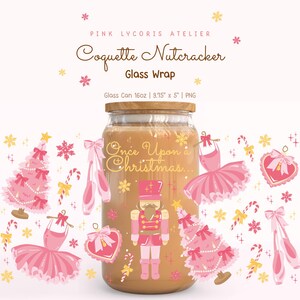 Envoltorio de vidrio para latas de Cascanueces, lata de vidrio navideña, envoltorio de taza de ballet Cascanueces, Navidad Coquette, diseño de Cascanueces, envoltorio navideño