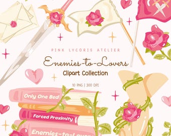 Enemies to Lovers Romantasy Bookish Clipart, Fantasy Romance Book PNG, Booktok Romantasy Aesthetic, Book Lover Clipart, Cozy Fantasy Reading