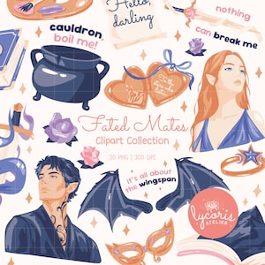 Romantasy clipart PNG, Night Court Fae Romance Elements, Fantasy Romance Bookish Set, BookTok Romantasy Aesthetic, Fantasy clipartbundel