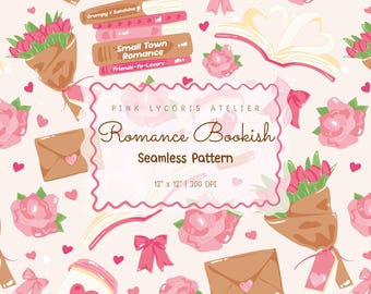 Romance Book Lover Pattern, Bookish Seamless Pattern, Booktok Pattern, Romance Aesthetic Print, Book Lover Digital Paper, Bookish Background