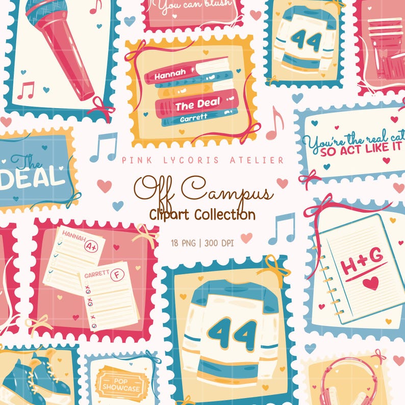 Off Campus Clipart, Postage College Romance Bookish Stamps, Sports Romance Elements, Hockey Romance Aesthetic, Booktok Romance Graphics PNG