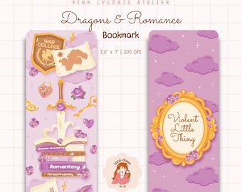 Dragon Romantasy Bookmark, Violet Dragon Academy Aesthetic, Lightning Romance Fantasy Reader, BookTok Romantasy Bookmark Printable PNG