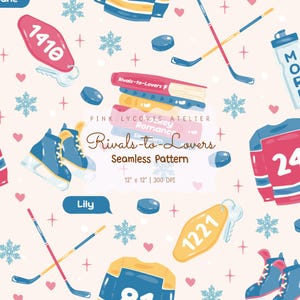 Hockey Romance Seamless Pattern, Hockey Bookish Background, Sport Romance Repeat Design, Hockey Aesthetic Pattern PNG