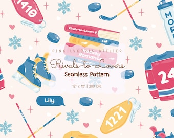 Hockey Romance Seamless Pattern, Hockey Bookish Background, Sport Romance Repeat Design, Hockey Aesthetic Pattern PNG