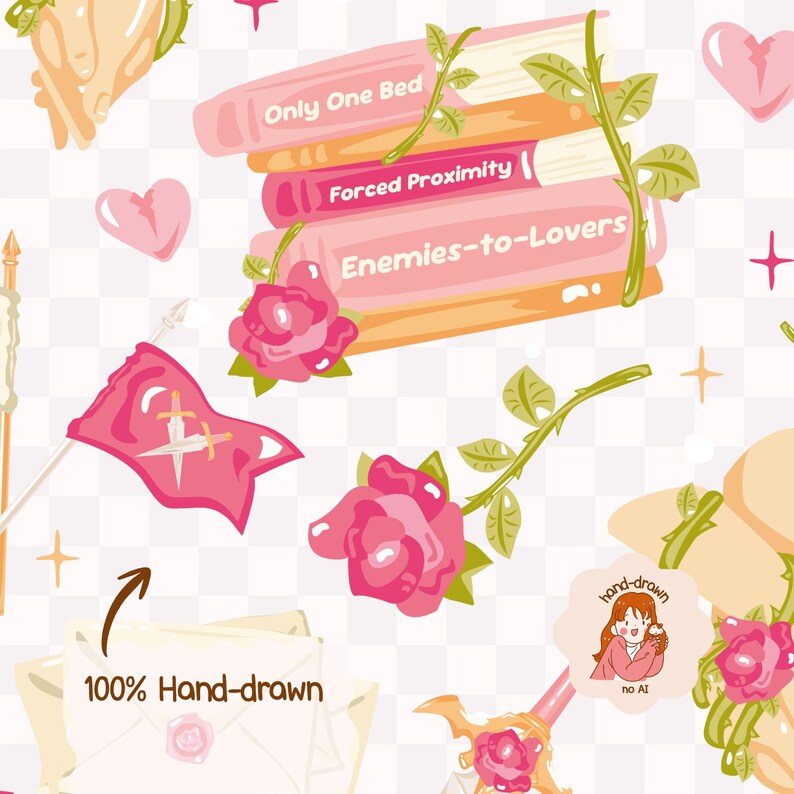 Enemies to Lovers Romantasy Bookish Seamless Pattern, Fantasy Romance Books Aesthetic, Booktok Romantasy Design, Cozy Reader Background