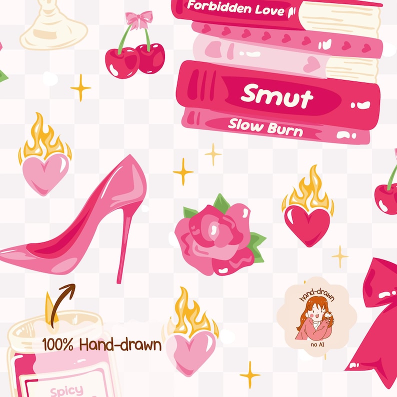 Smut Bookish Lover Pattern, Spicy Bookish Seamless Pattern, Booktok Smut Pattern, Romance Aesthetic Digital Paper, Smut Reader Background