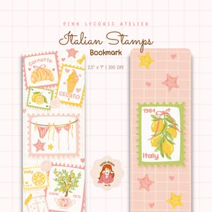 Italian Summer Bookmark, Pink Travel Aesthetic, Italian Summer Stamp Design, Mediterranean Reader Bookmark, European Vacation Printable PNG