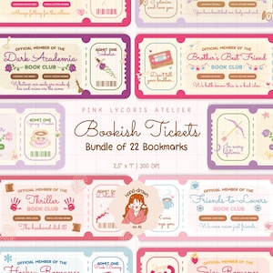 Lesezeichen-Set „Bücherclub-Tickets“, Sammlung von Buchclub-Tickets, Ästhetik für Romantikleser, Niedliches Lesezeichen für Fantasy-Romantik-Krimi-Romane (PNG)