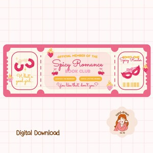 Spicy Romance Book Club Ticket Bookmark, Smut Bookish Bookmark, Spicy Bookmark, Booktok Printable, Bookish Bookmark, Digital Bookmark PNG