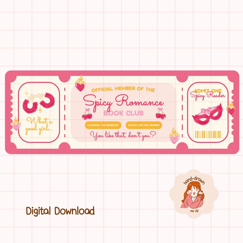 Spicy Romance Book Club Ticket Bookmark, Smut Bookish Bookmark, Spicy Bookmark, Booktok Printable, Bookish Bookmark, Digital Bookmark PNG