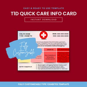 Typ-1-Diabetes-Onsite-Kinderfürsorge-Informationsblatt | Bearbeitbare Canva Vorlage | Leere Vorlage | Digitaler Download