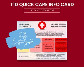 Type 1 Diabetes Onsite Childcare Information Sheet | Editable Canva Template | Blank Template | Digital Download