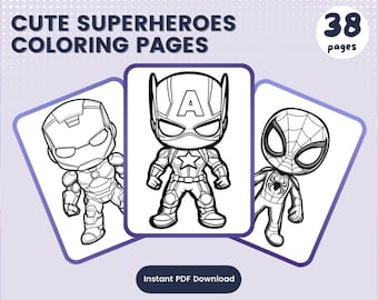 38 páginas para colorear de superhéroes, diseños kawaii (descarga PDF)