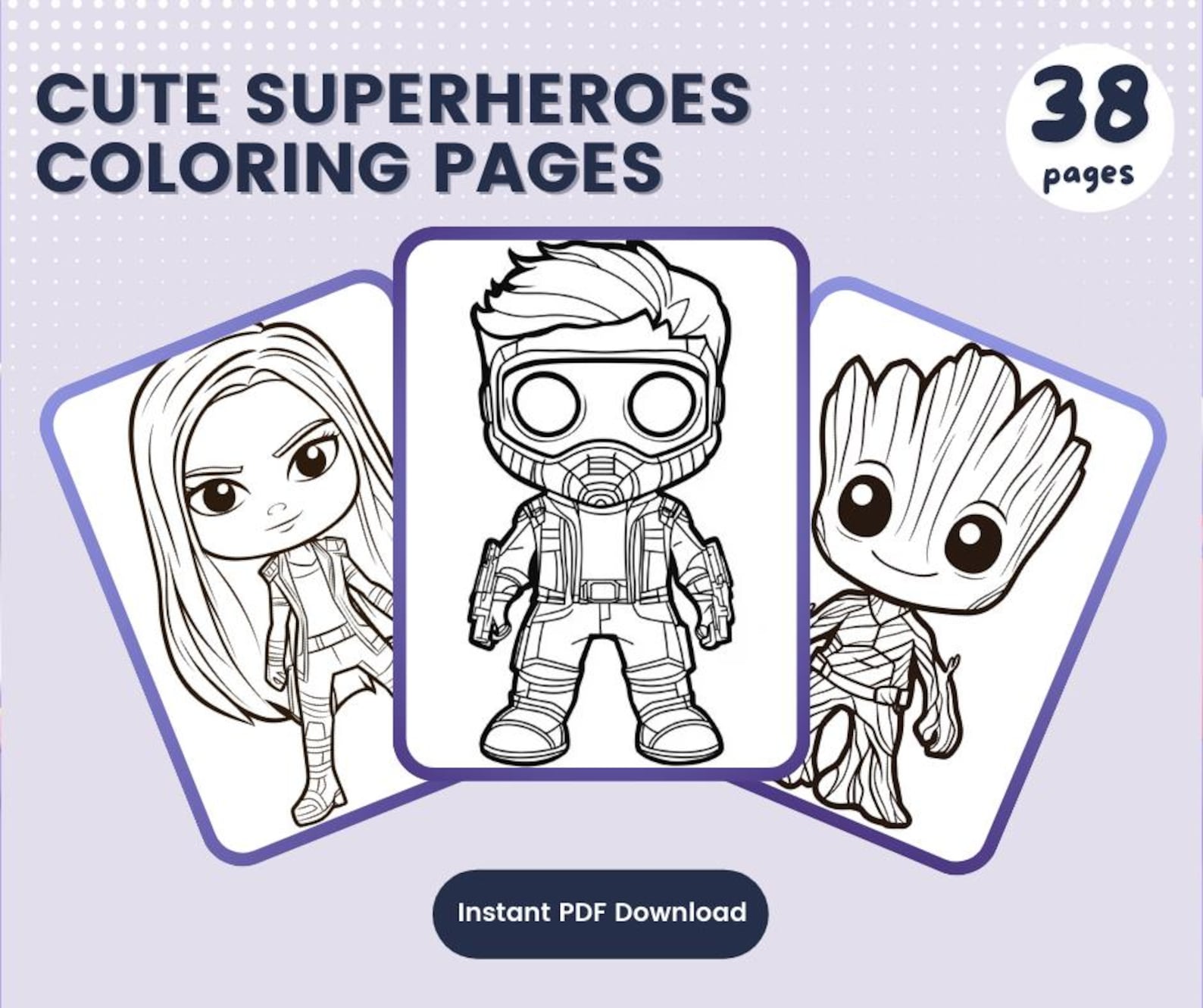 38 Superhero Coloring Pages, Kawaii Designs (PDF Download) - Etsy