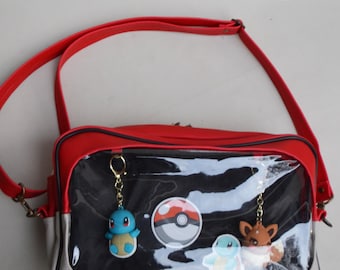 3-in-1 red and off-white Pokémon ita bag: handbag, backpack, and satchel; customizable bag; synthetic leather; anime cosplay bag