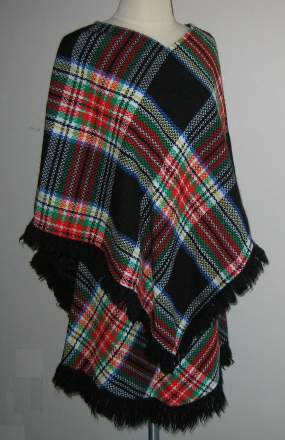 Fun Vintage Poncho and Skirt Set Bold Plaid - image 2