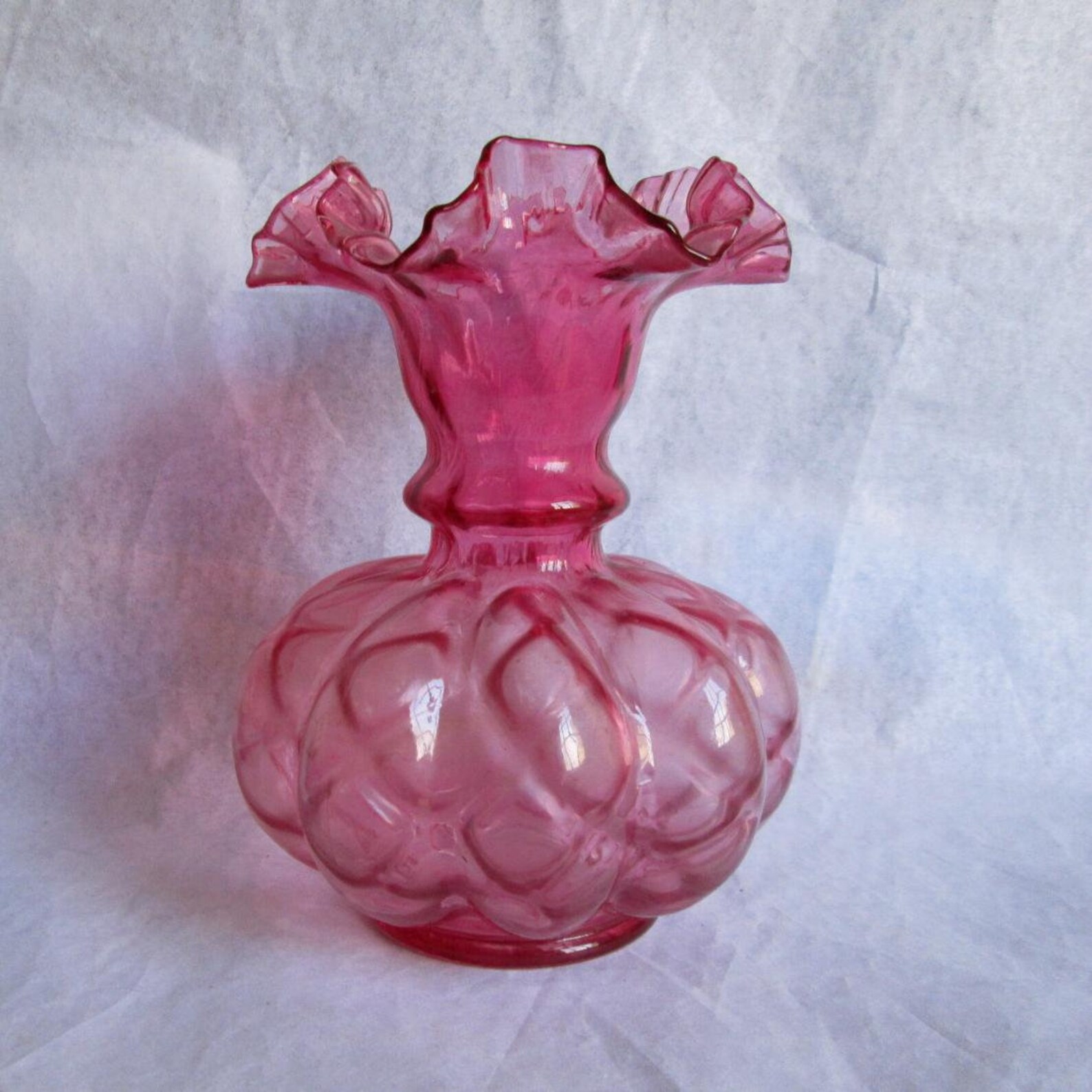 Vintage Fenton Glass Ruby Overlay Diamond Optic Vase Fluted - Etsy