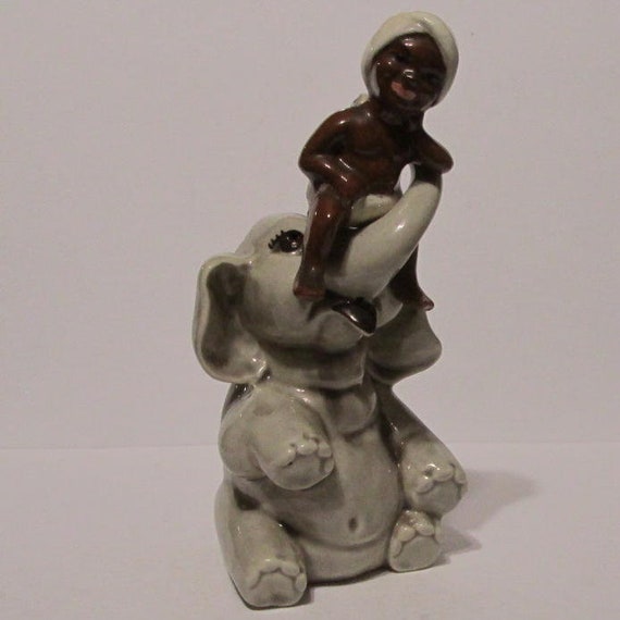 Boy and Girl Elephant Salt & Pepper Shakers Vintage Japan Ceramics