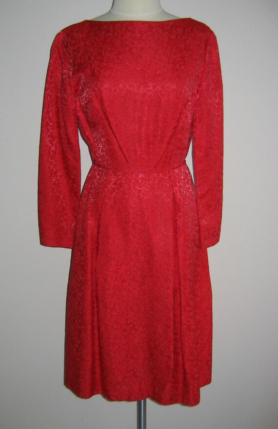Vintage Red on Red Brocade Dress Small 1950s 1960s - image 2