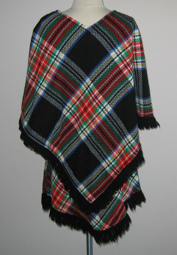 Fun Vintage Poncho and Skirt Set Bold Plaid - image 3