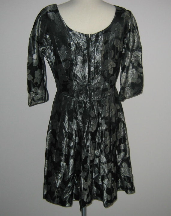Vintage Silver on Black Brocade Dress Paul Sachs … - image 4