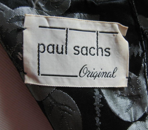 Vintage Silver on Black Brocade Dress Paul Sachs … - image 3