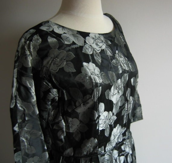 Vintage Silver on Black Brocade Dress Paul Sachs … - image 1