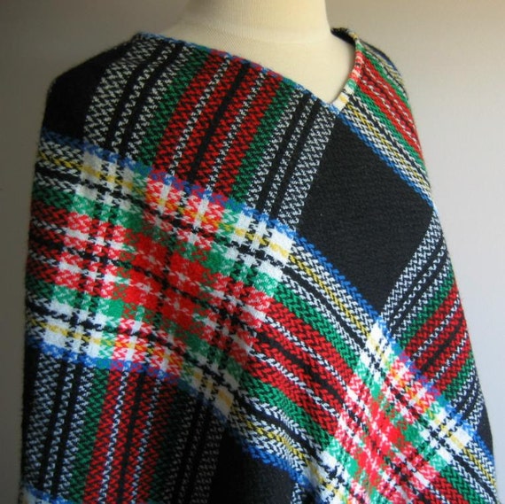 Fun Vintage Poncho and Skirt Set Bold Plaid - image 1