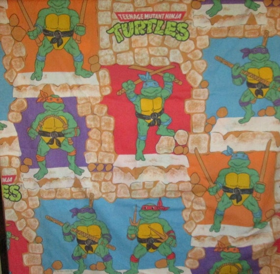 Vintage Teenage Mutant Ninja Turtles Twin Size Flat Sheet 1988 TMNT