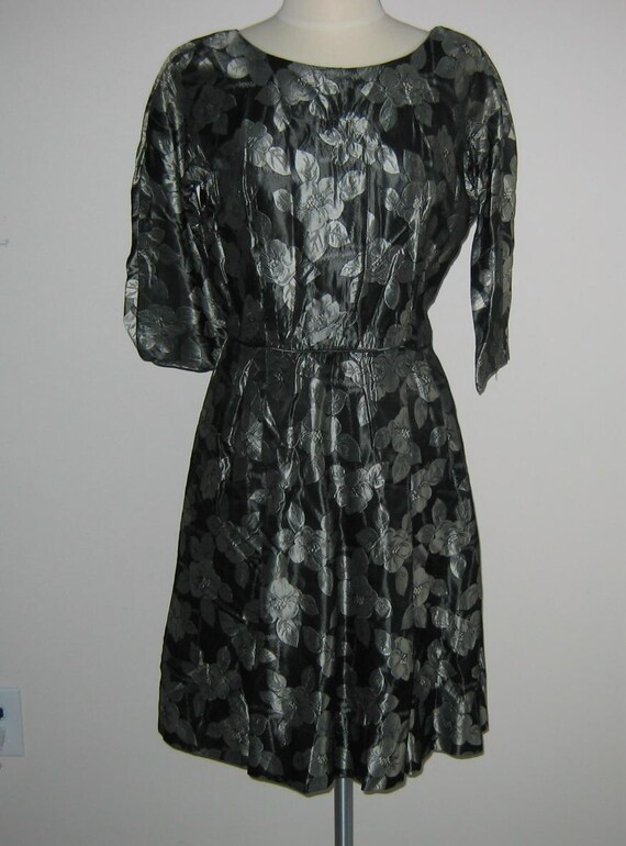 Vintage Silver on Black Brocade Dress Paul Sachs … - image 2