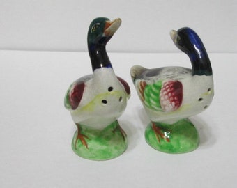 Vintage Ceramic Salt & Pepper Shaker Set Colorful Ducks