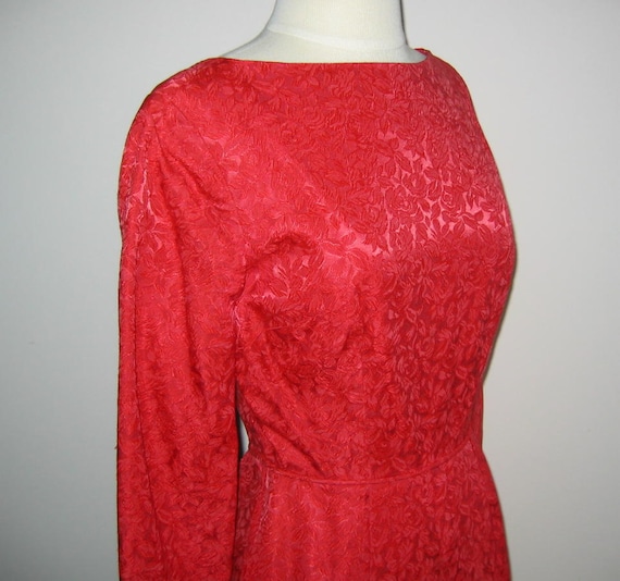Vintage Red on Red Brocade Dress Small 1950s 1960s - image 1