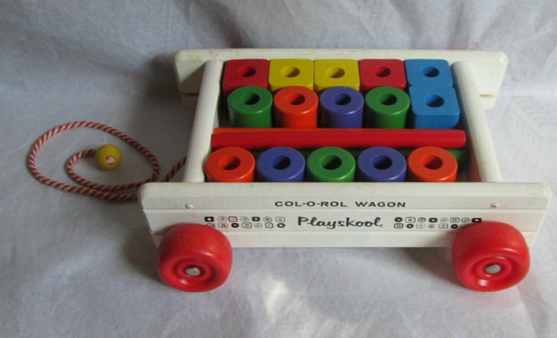 Vintage Playskool Col-O-Rol Wagon with Box Excellent