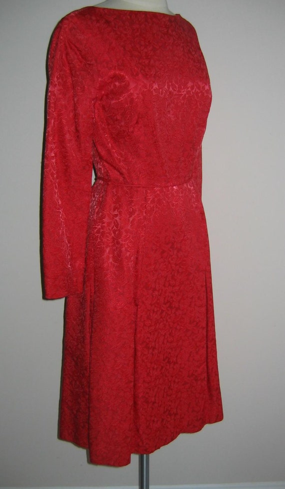 Vintage Red on Red Brocade Dress Small 1950s 1960s - image 3