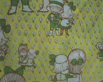 Vintage 70s Joan Walsh Anglund Twin Bedsheet, Patchwork Friendship