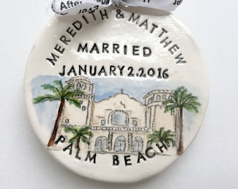 Custom wedding gift married ornament personalized gift for couple handmade by Cathie Carlson